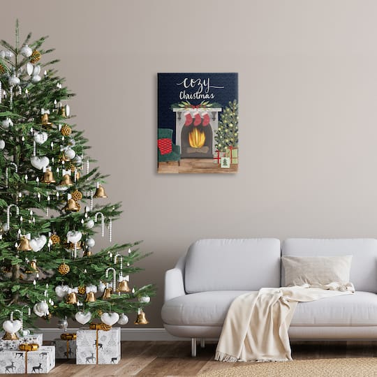 Stupell Industries Cozy Christmas Fireplace Mantel Canvas Wall Art